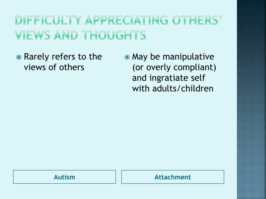 difficulty appreciating others views and thoughts