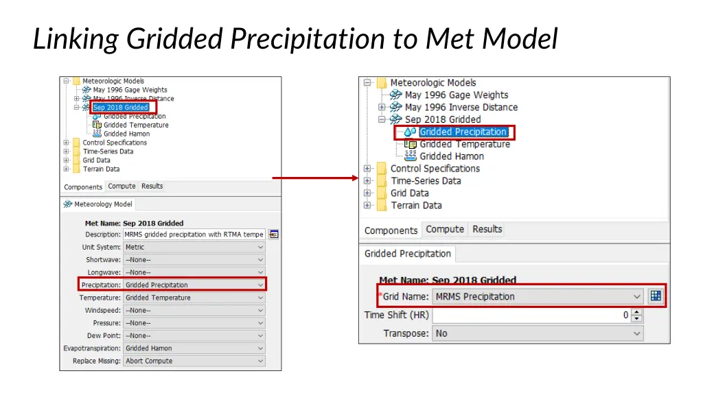 linking gridded precipitation to met model