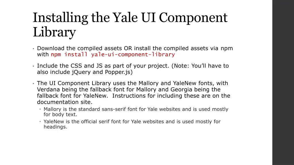 installing the yale ui component library