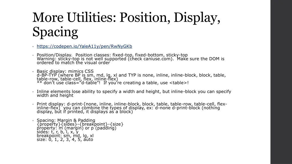 more utilities position display spacing