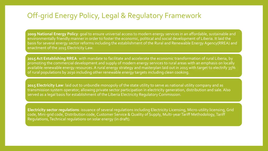 off grid energy policy legal regulatory framework