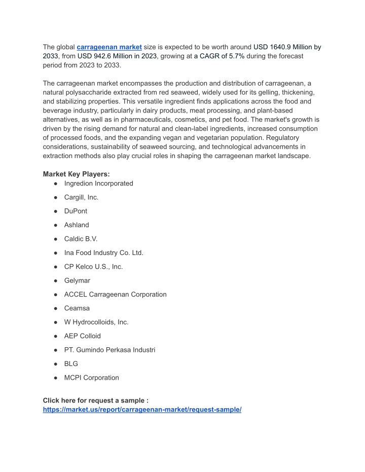 the global carrageenan market size is expected