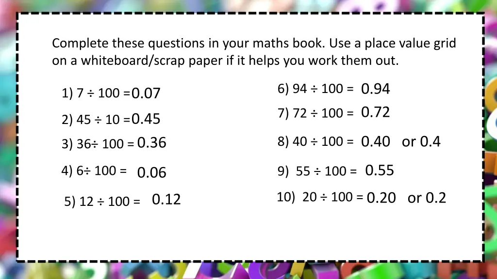 complete these questions in your maths book