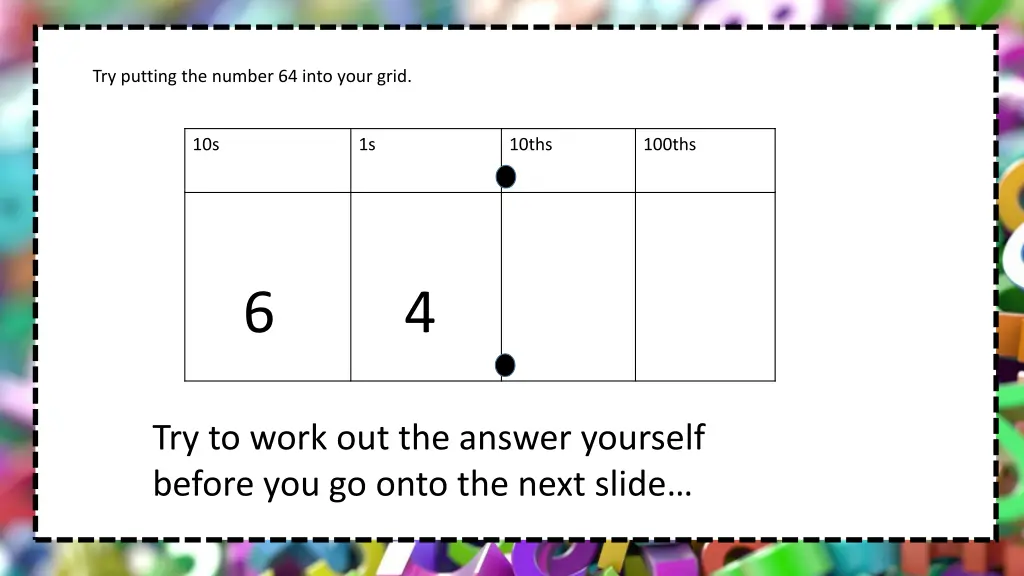 try putting the number 64 into your grid