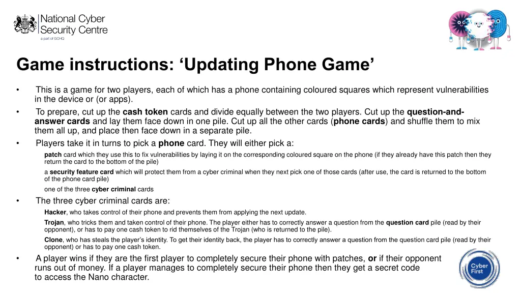 game instructions updating phone game