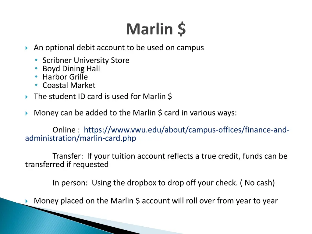 an optional debit account to be used on campus