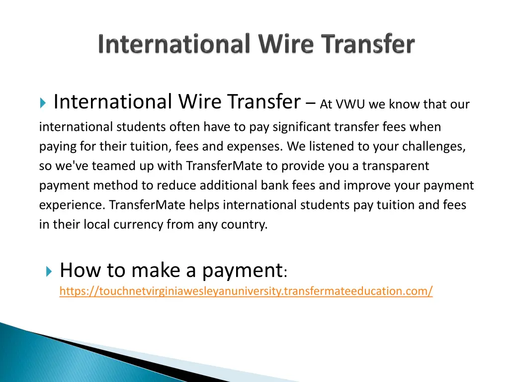 international wire transfer at vwu we know that