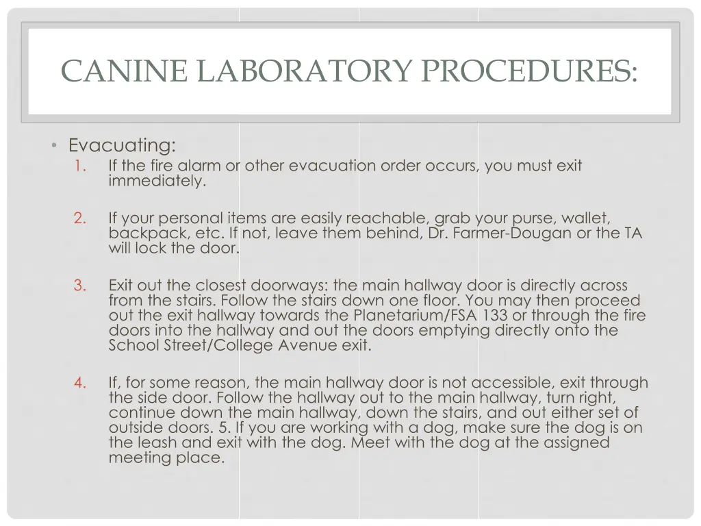 canine laboratory procedures