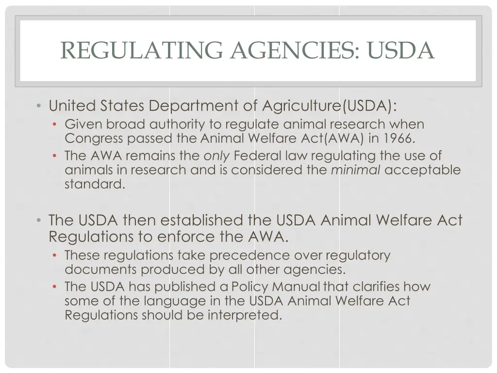 regulating agencies usda