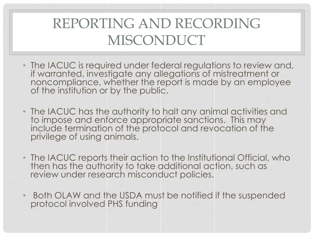 reporting and recording misconduct