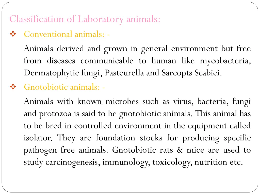 classification of laboratory animals conventional