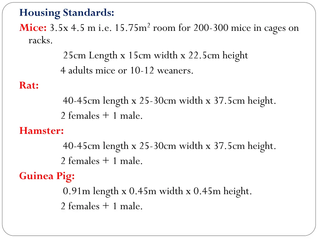 housing standards mice