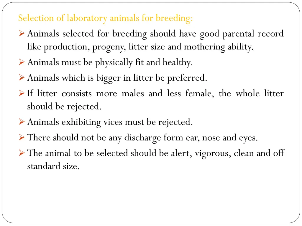 selection of laboratory animals for breeding