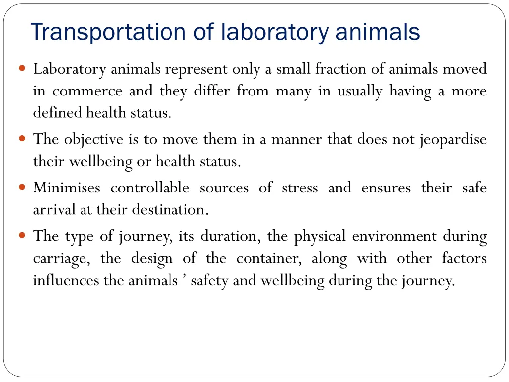 transportation of laboratory animals