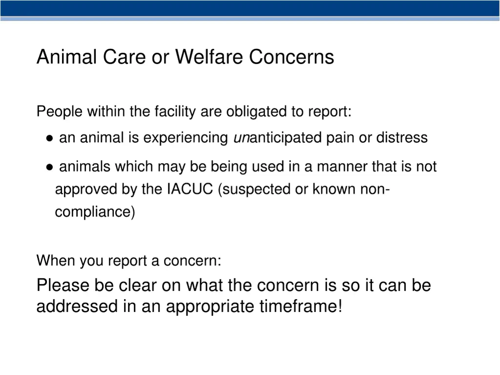 animal care or welfare concerns