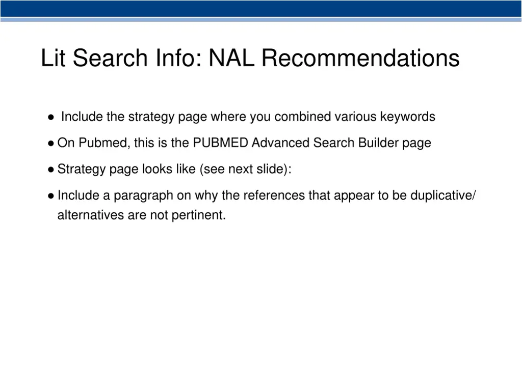 lit search info nal recommendations