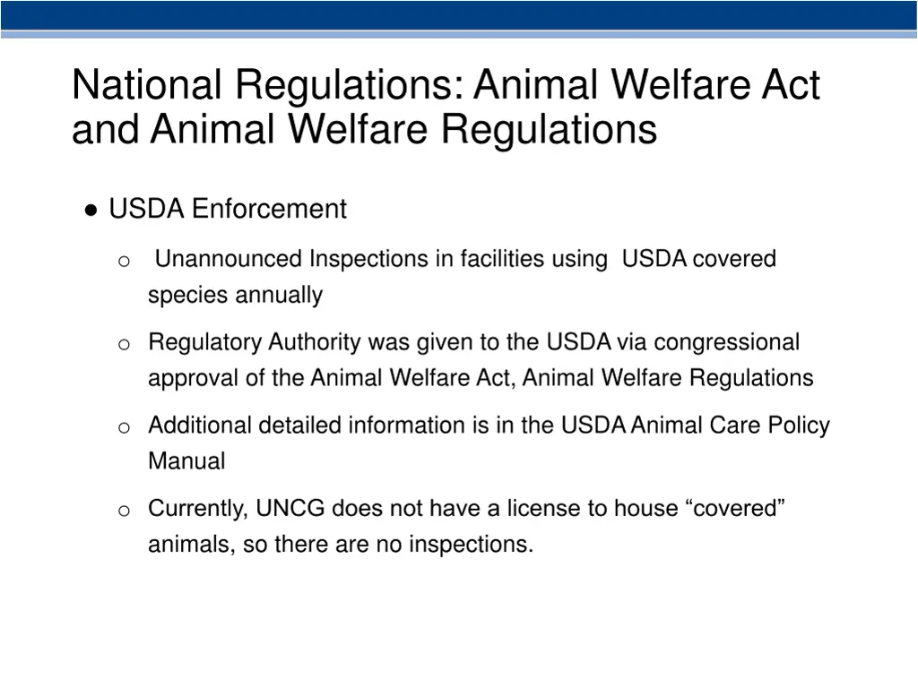 national regulations animal welfare