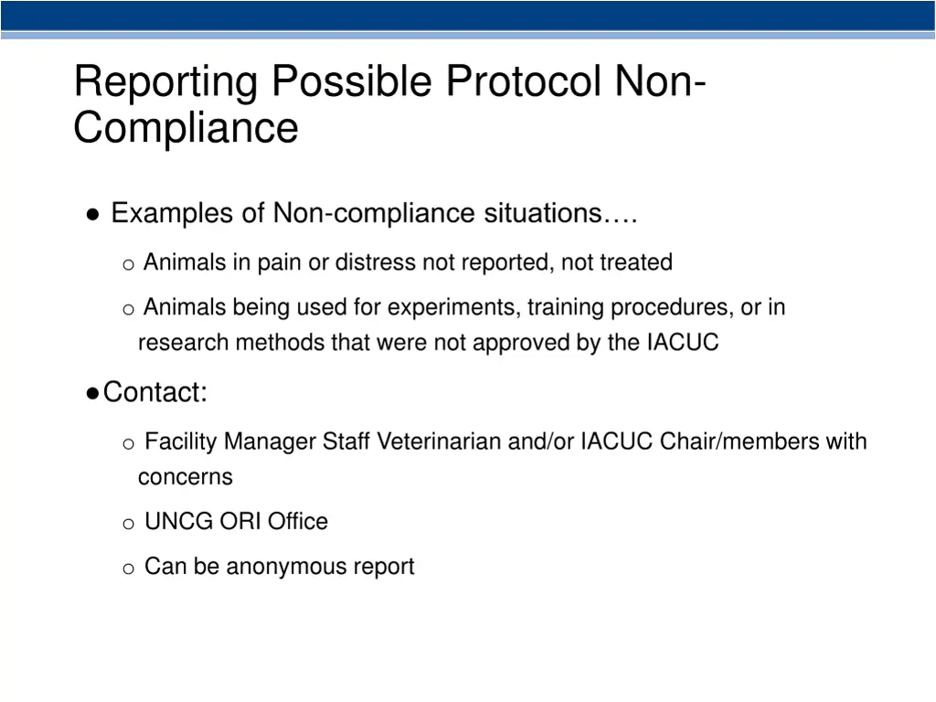 reporting possible protocol non compliance