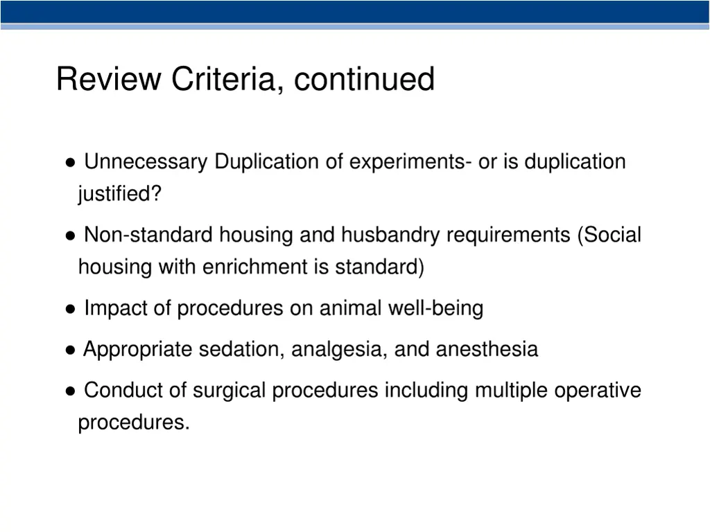 review criteria continued