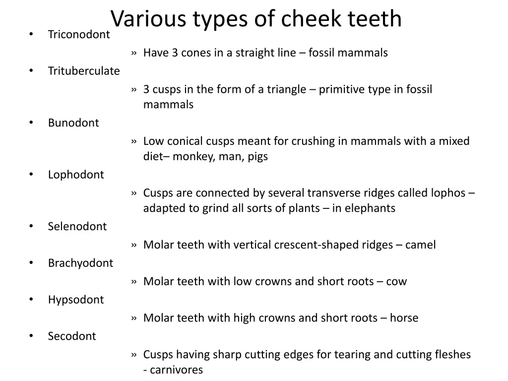 various types of cheek teeth triconodont have