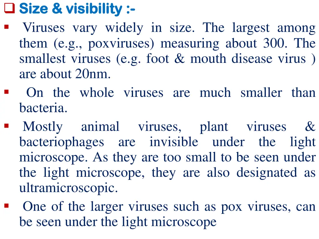 size size visibility viruses vary widely in size