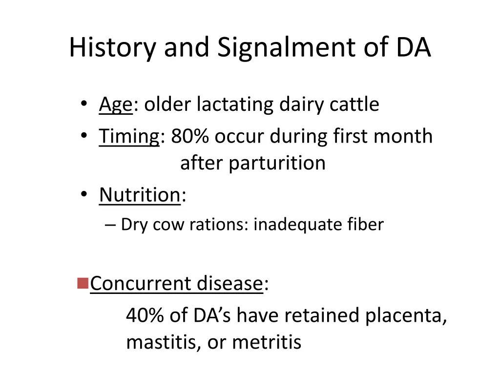 history and signalment of da