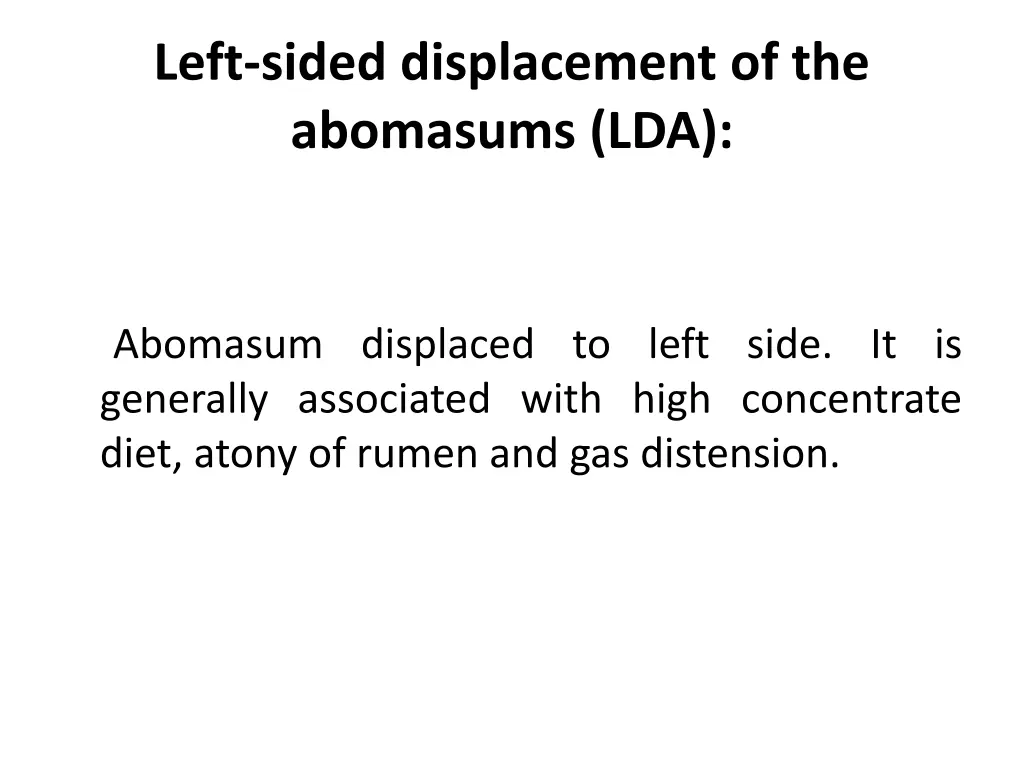 left sided displacement of the abomasums lda