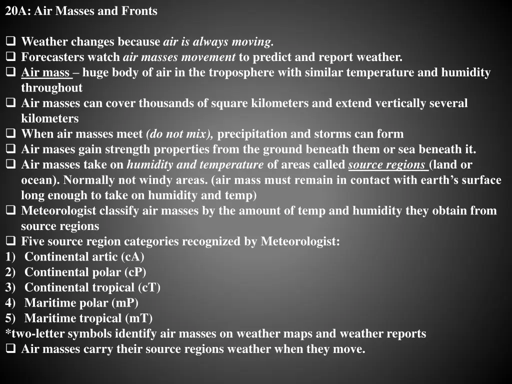 20a air masses and fronts