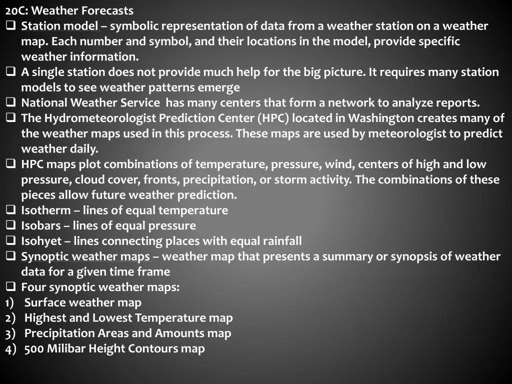 20c weather forecasts station model symbolic