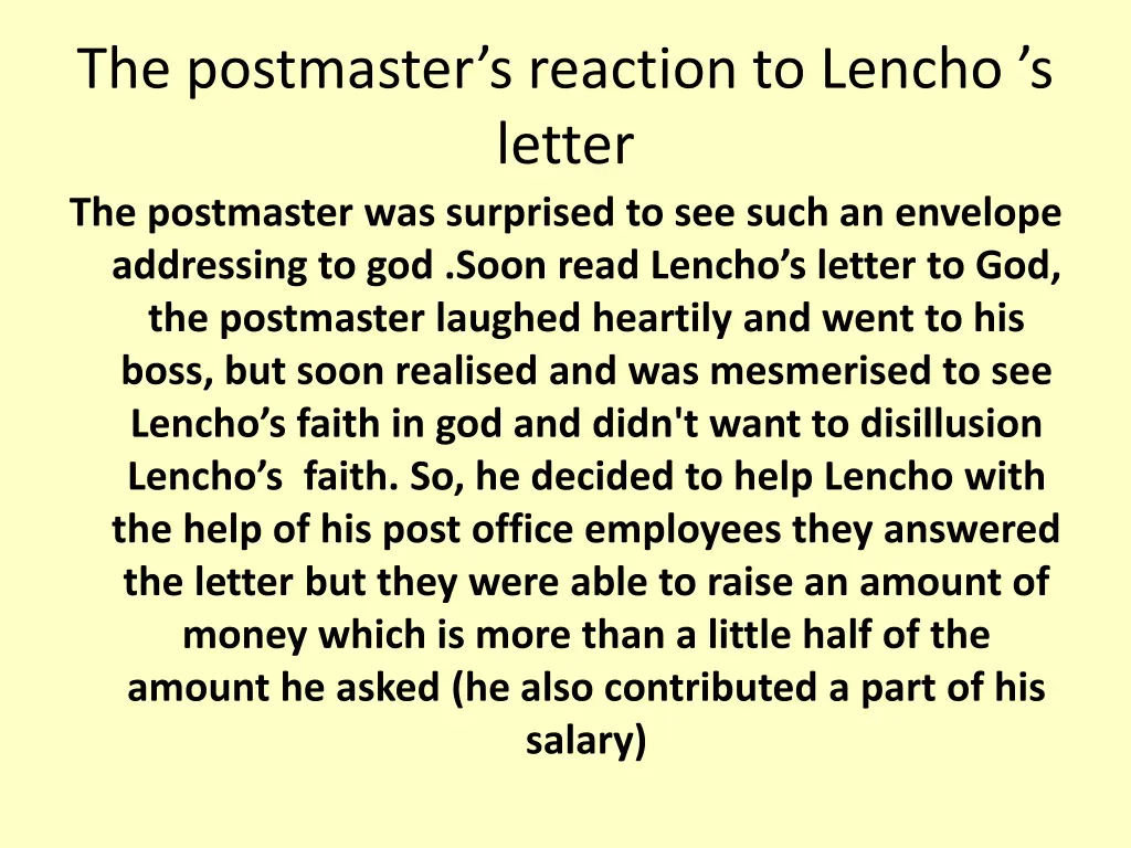 the postmaster s reaction to lencho s letter