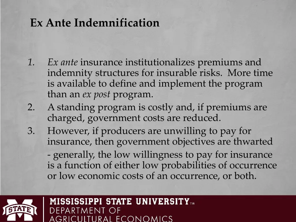 ex ante indemnification