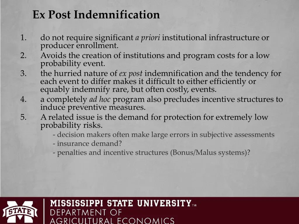 ex post indemnification