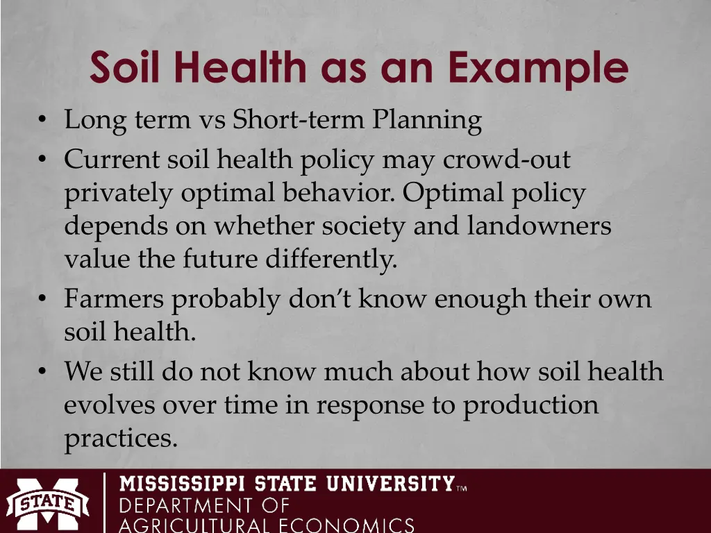 soil health as an example long term vs short term