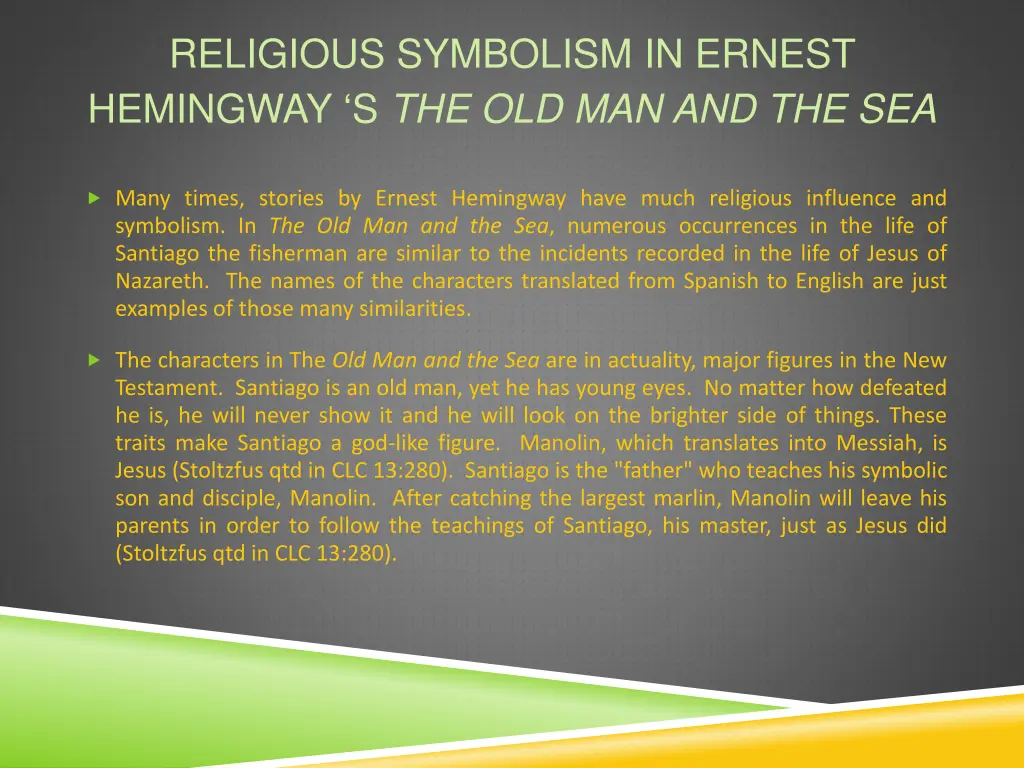 religious symbolism in ernest hemingway 1