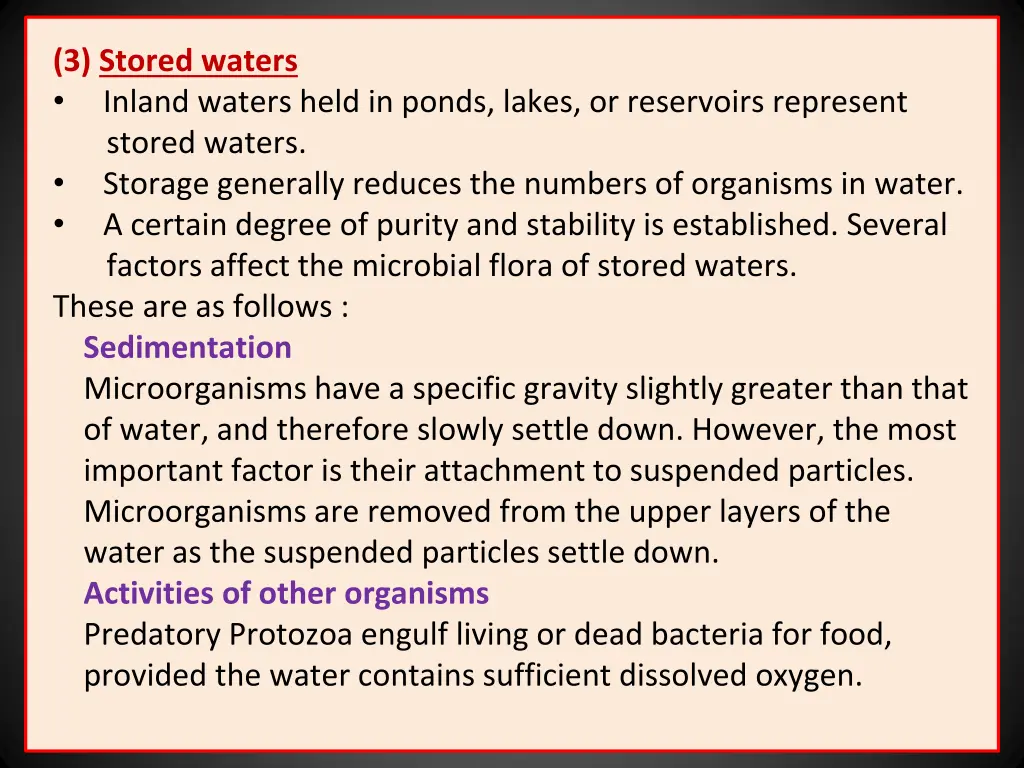 3 stored waters inland waters held in ponds lakes