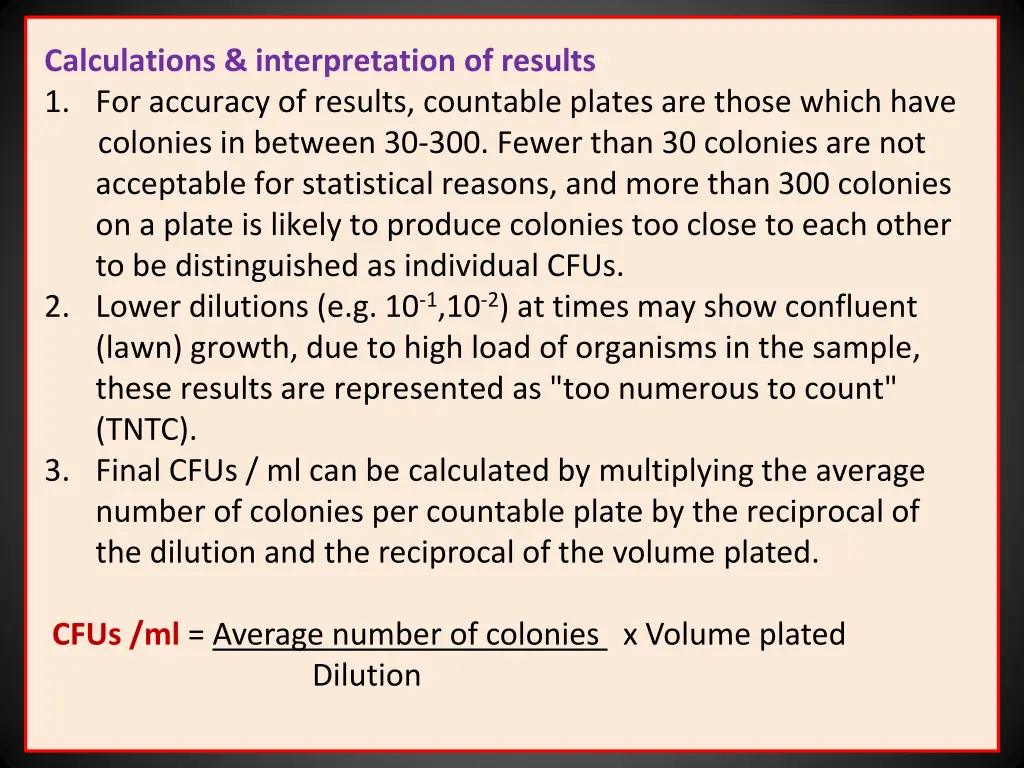 calculations interpretation of results