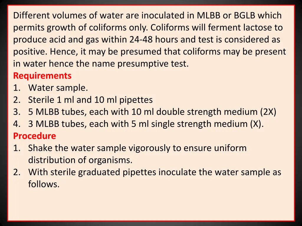 different volumes of water are inoculated in mlbb