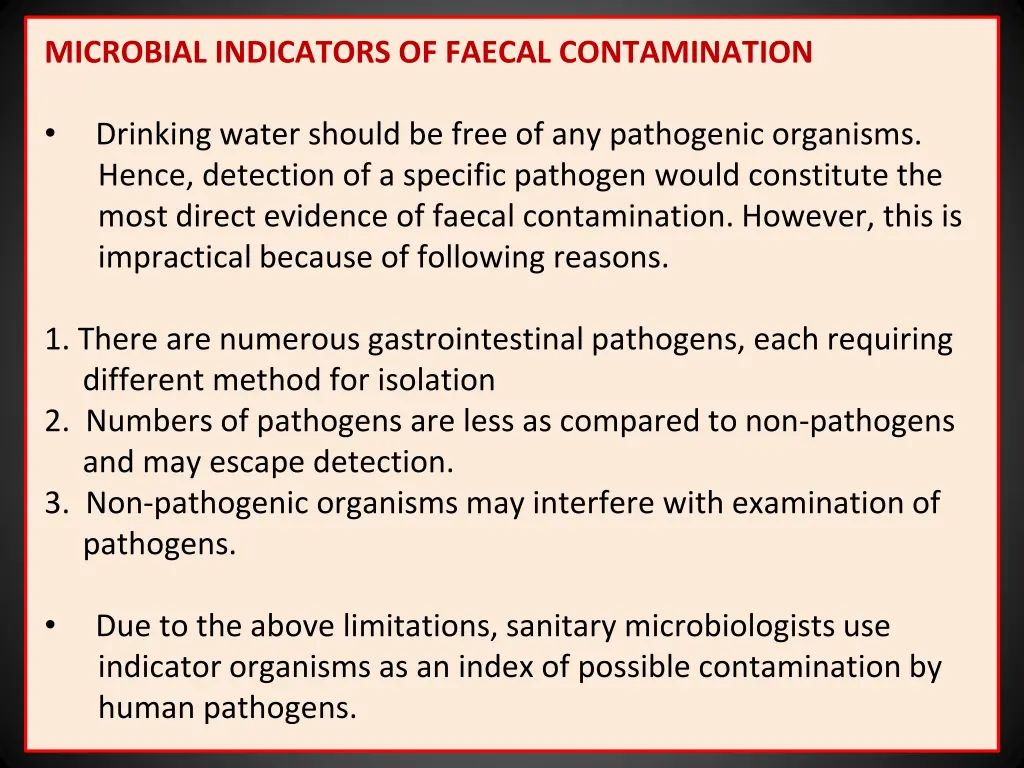 microbial indicators of faecal contamination