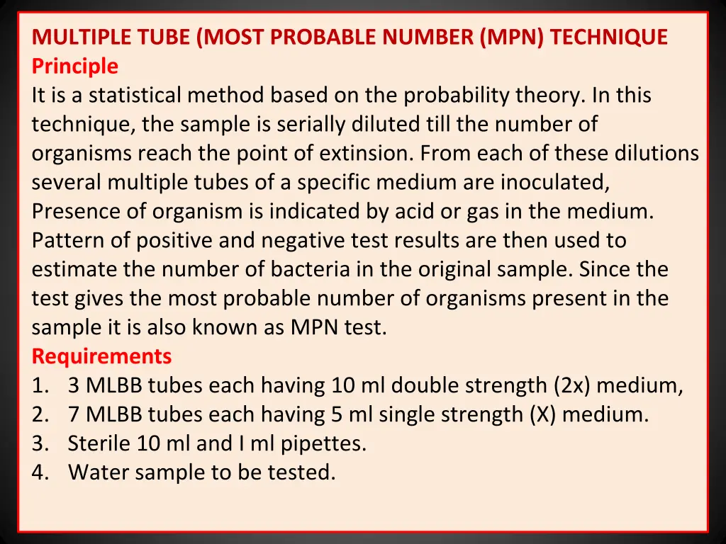 multiple tube most probable number mpn technique