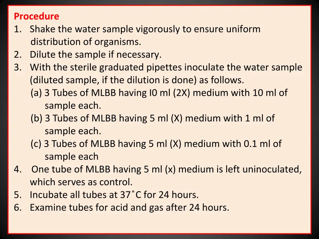 procedure 1 shake the water sample vigorously