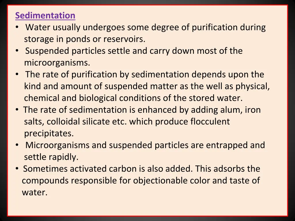 sedimentation water usually undergoes some degree