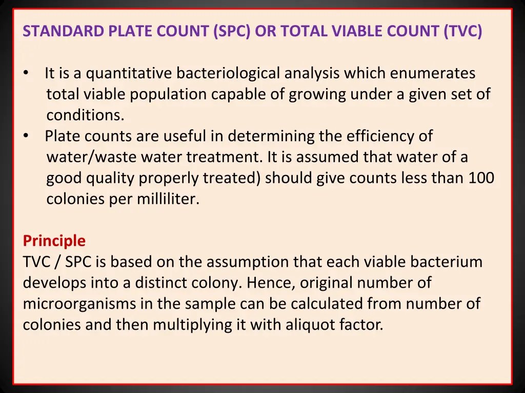 standard plate count spc or total viable count