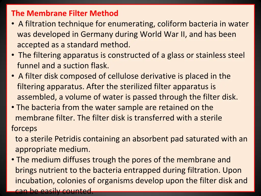 the membrane filter method a filtration technique