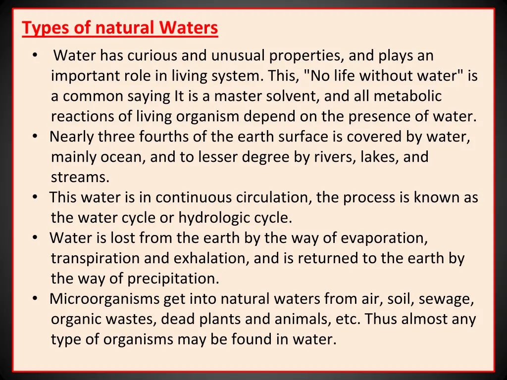 types of natural waters water has curious