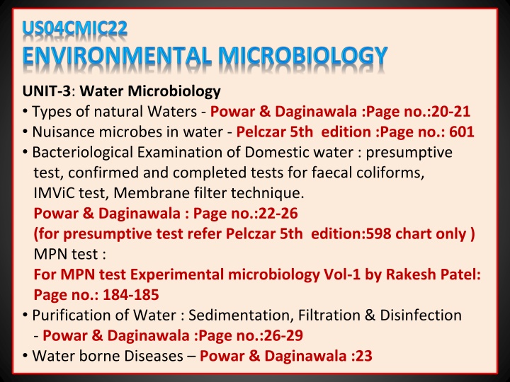 unit 3 water microbiology types of natural waters