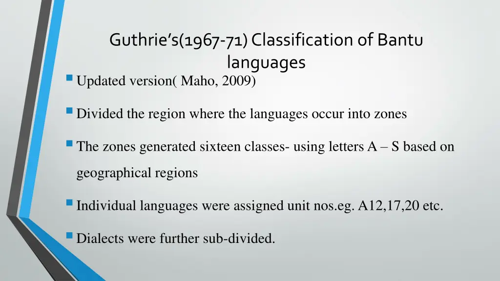 guthrie s 1967 71 classification of bantu