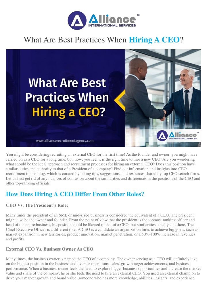 what are best practices when hiring a ceo