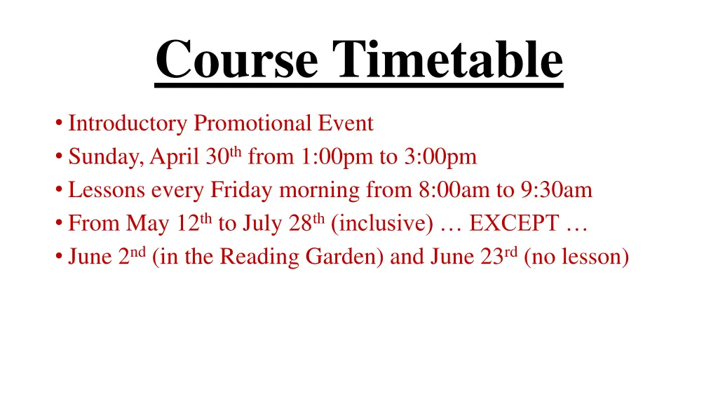 course timetable