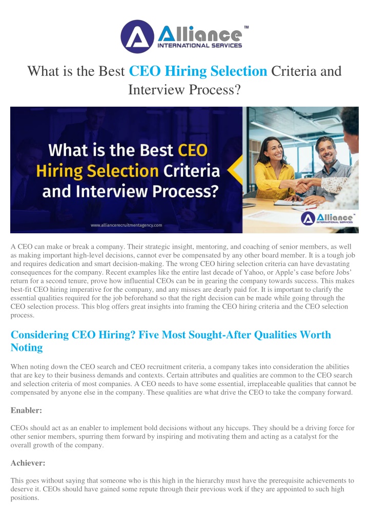 what is the best ceo hiring selection criteria