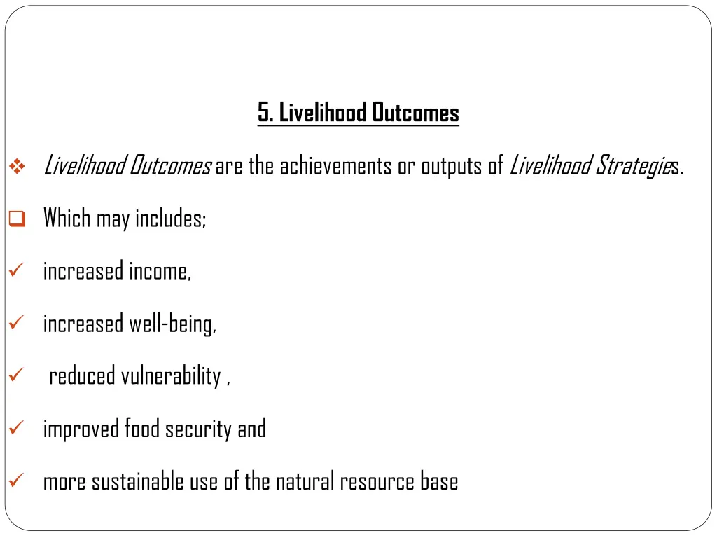 5 livelihood outcomes